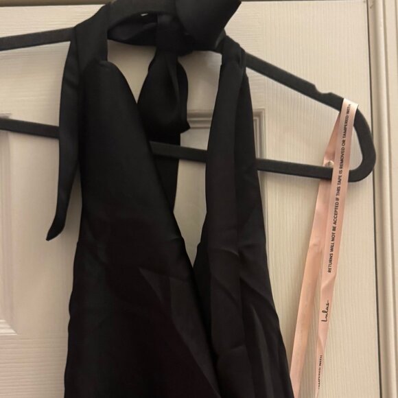 Lulus Carmelo Black Satin Halter Neck Backless Maxi Dress - Size S - Picture 3 of 3